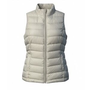 J. Jill Down Puffer Vest Womens Large Petite Cream Ivory Quilted Full Zip Mock
